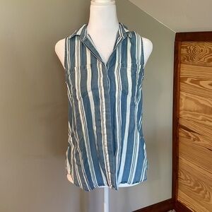 Harper Sleeveless Striped Chambray Button Up Top Extra Small